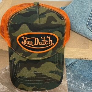 Von Dutch Orange Camo Trucker Hat, New w/ tags